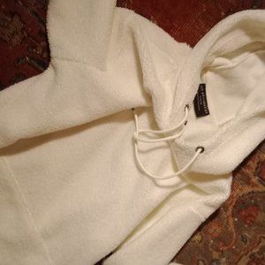 White Cream Fuzzy Boucle Tunic Hoodie Kangaroo pocket M